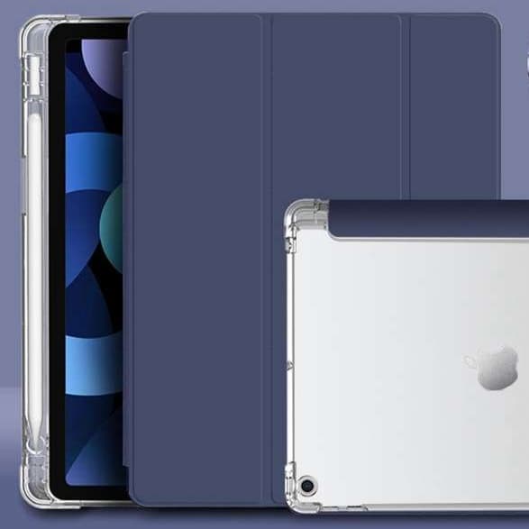 iPadケース 透明ペンホルダー付き 衝撃吸収保護カバー