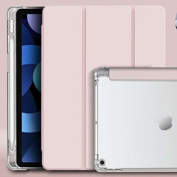 iPadケース 透明ペンホルダー付き 衝撃吸収保護カバー