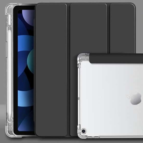 iPadケース 透明ペンホルダー付き 衝撃吸収保護カバー