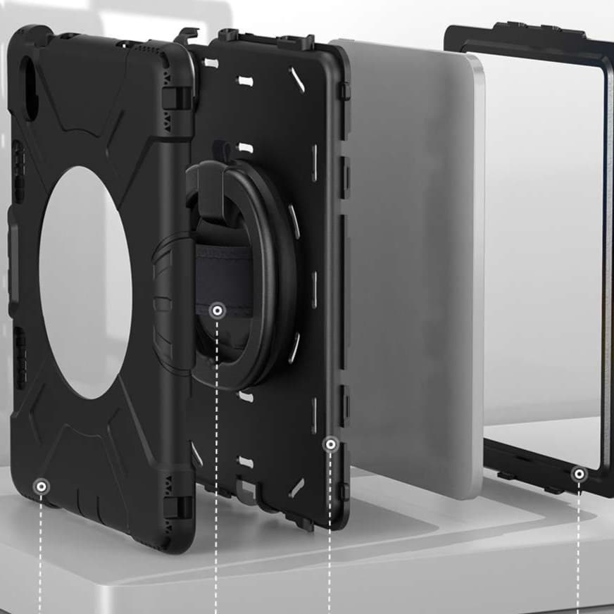 iPadケース 頑丈保護 三層構造 回転ハンドル付き 防塵タブレットケース