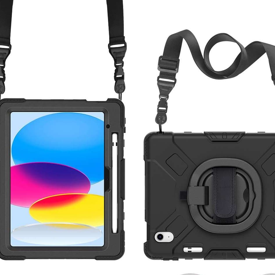 iPadケース 頑丈保護 三層構造 回転ハンドル付き 防塵タブレットケース
