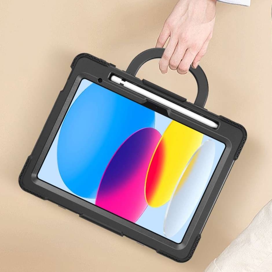 iPadケース 頑丈保護 三層構造 回転ハンドル付き 防塵タブレットケース