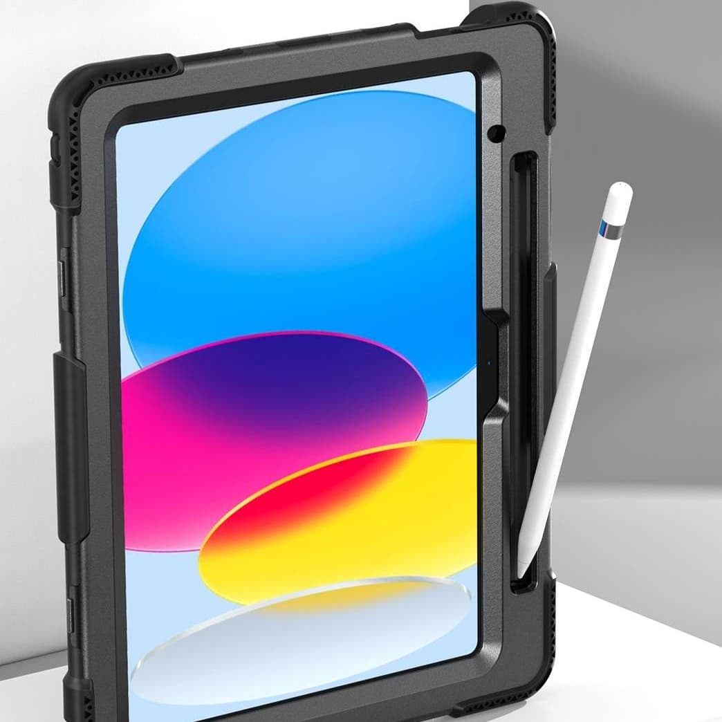 iPadケース 頑丈保護 三層構造 回転ハンドル付き 防塵タブレットケース