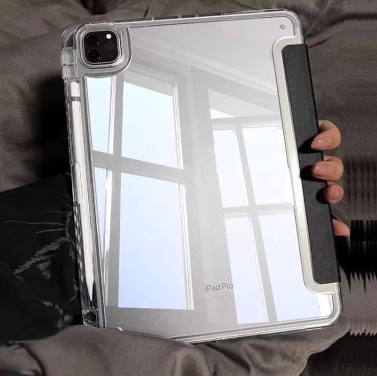 iPadケース 透明背面保護 高級感 二つ折り アイパッドカバー