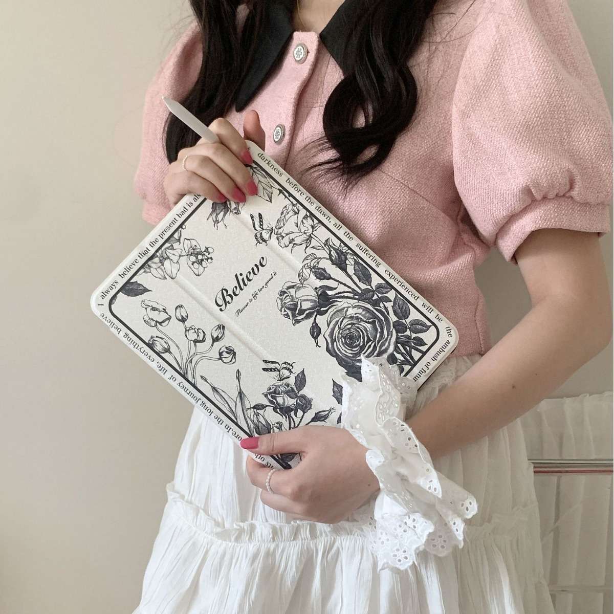 iPadケース　花柄デザイン 手帳型アイパッド保護ケース