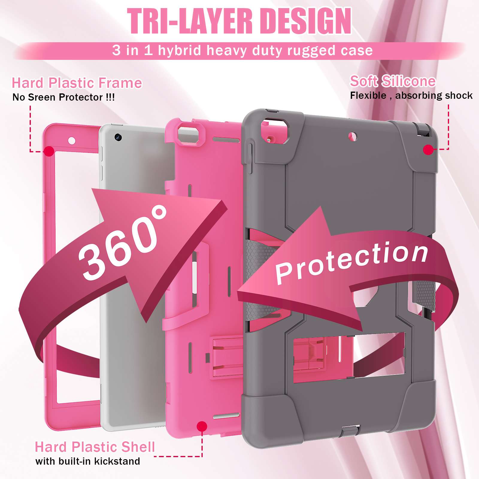 iPadケース　耐衝撃スタンド機能付きiPad第8世代保護ケース