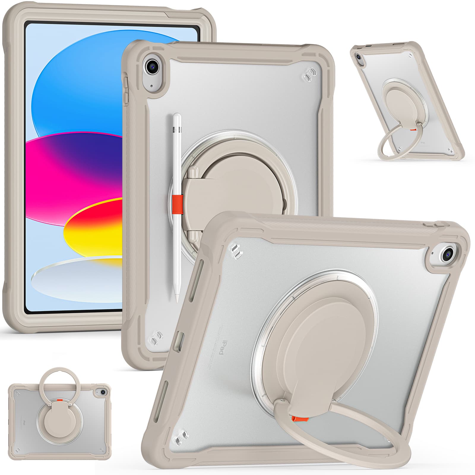 ipadカバー 回転式リングスタンド付き多機能保護カバー