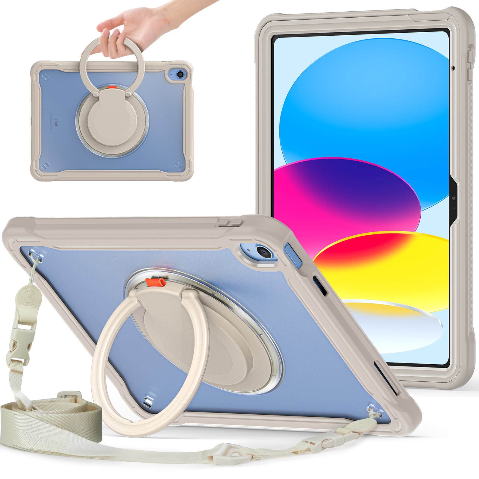 ipadカバー 回転式リングスタンド付き多機能保護カバー