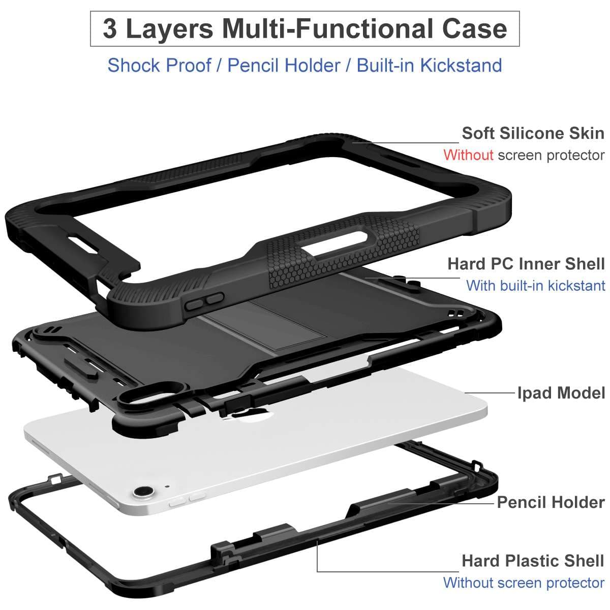 iPadケース　頑丈な衝撃吸収タブレットケース スタンド機能付き