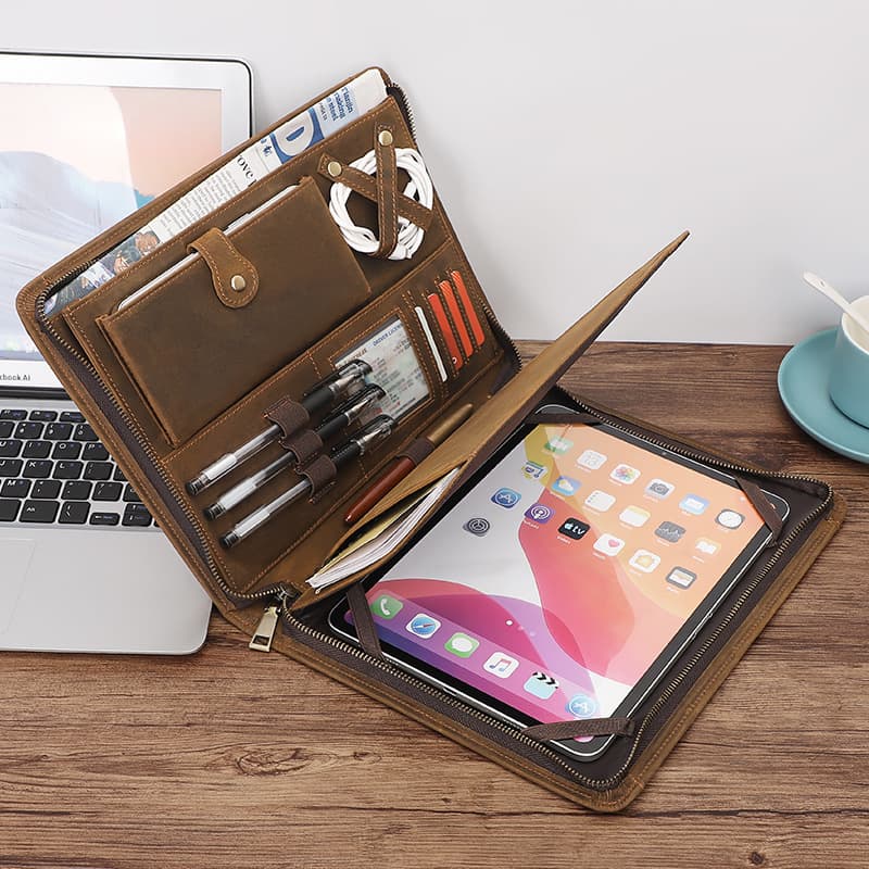 ipadカバー 多機能収納付きジッパー式手帳型タブレットケース