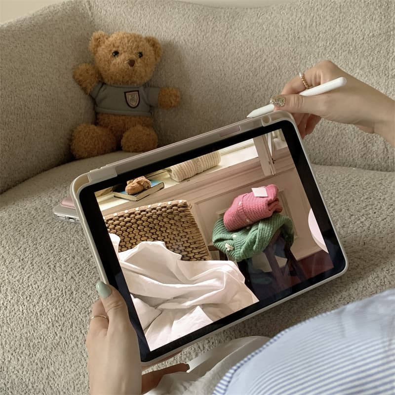ipadカバー リボン柄可愛いペンホルダー付き磁気吸着アイパッドカバー