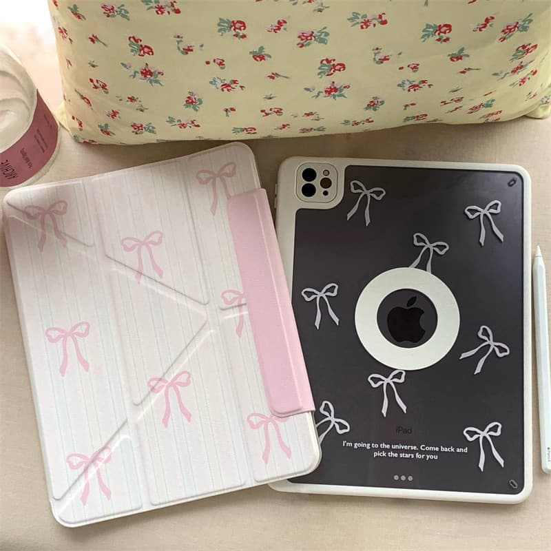 ipadカバー リボン柄可愛いペンホルダー付き磁気吸着アイパッドカバー