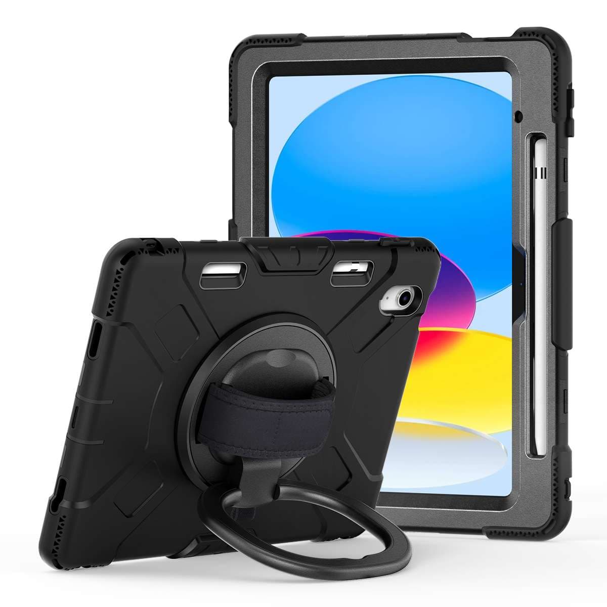 iPadケース 頑丈保護 三層構造 回転ハンドル付き 防塵タブレットケース