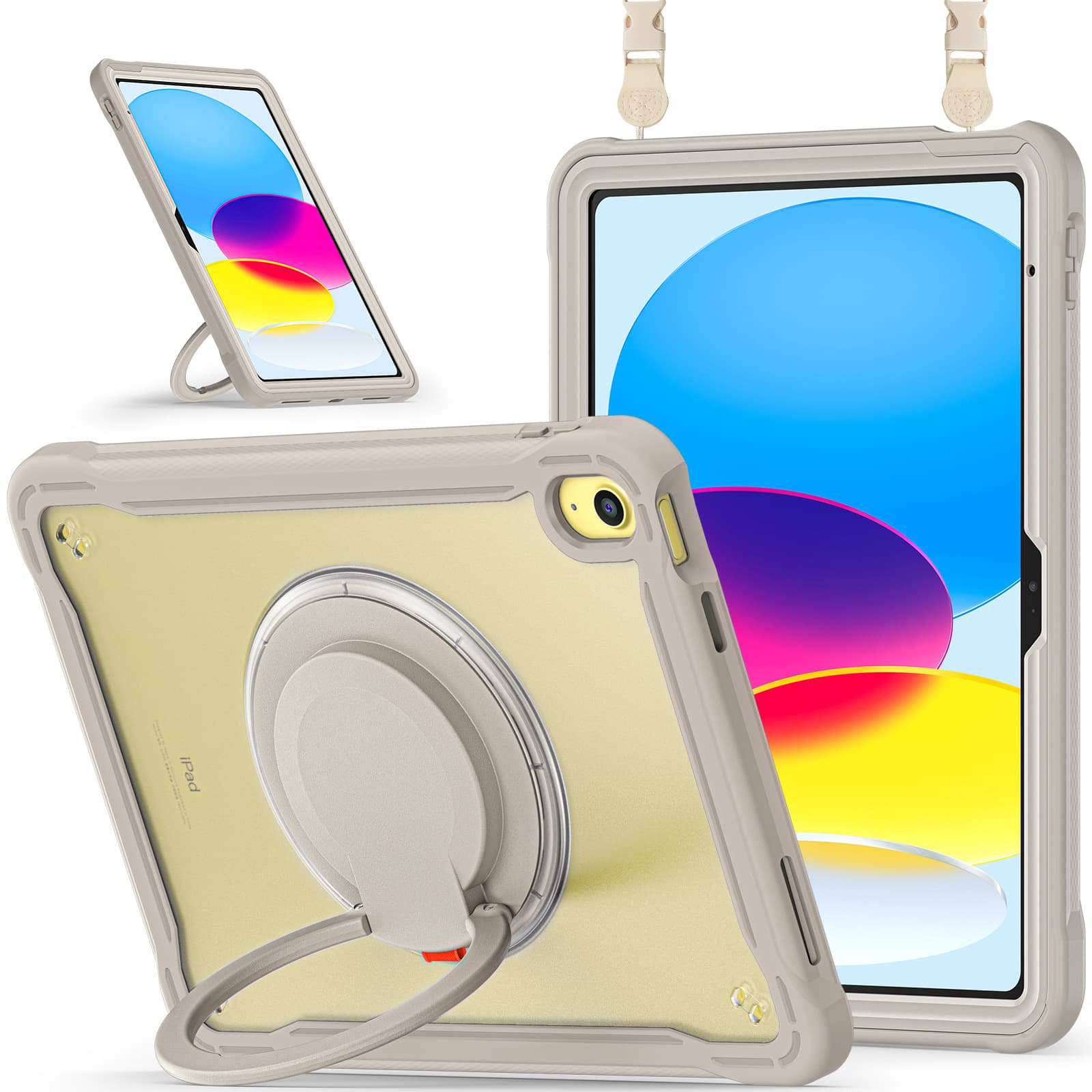 ipadカバー 回転式リングスタンド付き多機能保護カバー