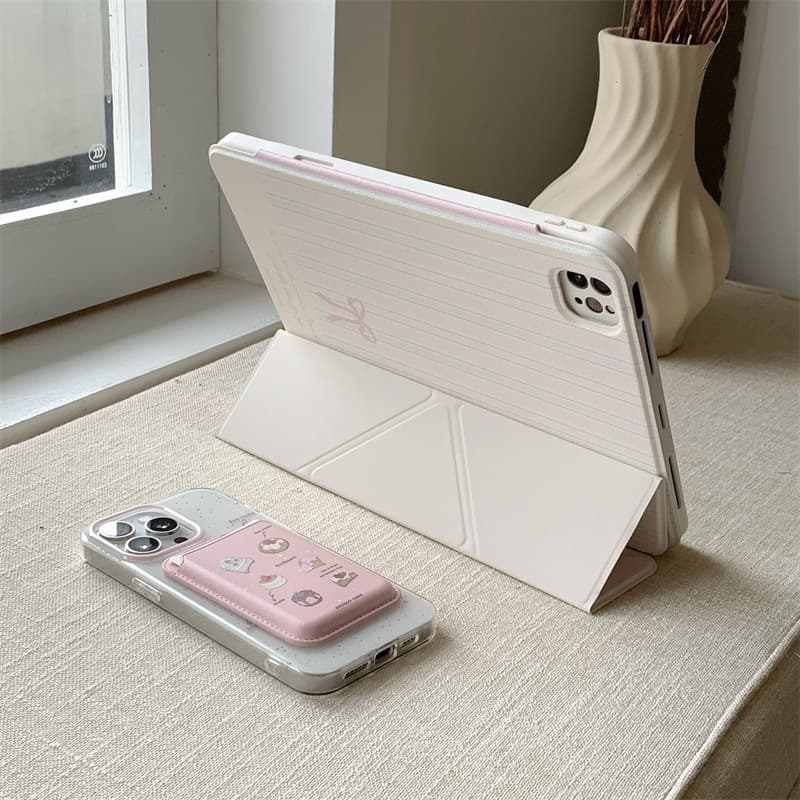 ipadカバー リボン柄可愛いペンホルダー付き磁気吸着アイパッドカバー