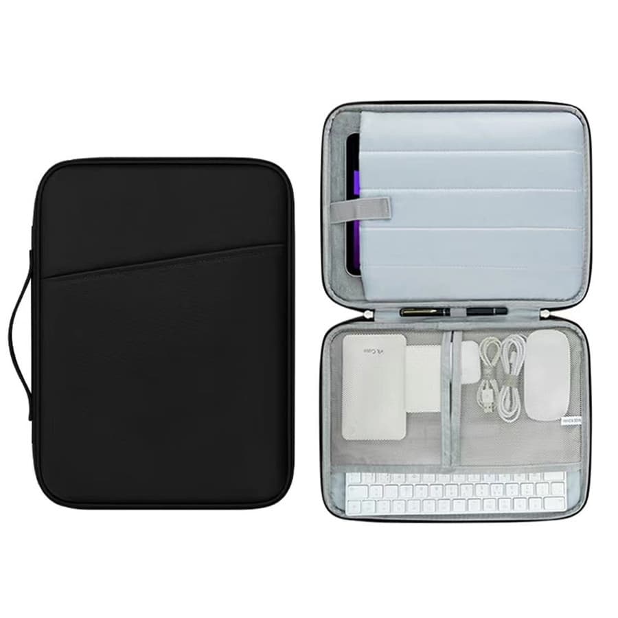 ipadカバー 多機能収納ポケット付き持ち運びipadケース