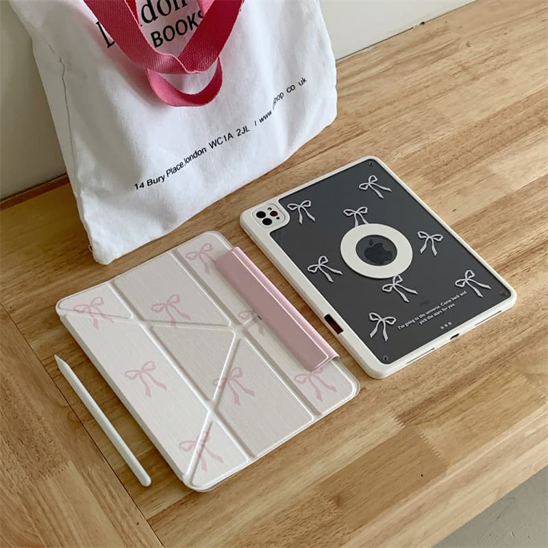 ipadカバー リボン柄可愛いペンホルダー付き磁気吸着アイパッドカバー