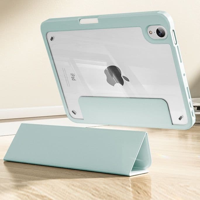 ipadカバー 透明背面三つ折りタブレットケース マグネット式保護カバー