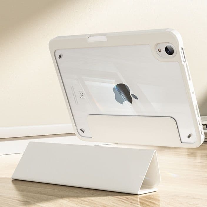 ipadカバー 透明背面三つ折りタブレットケース マグネット式保護カバー