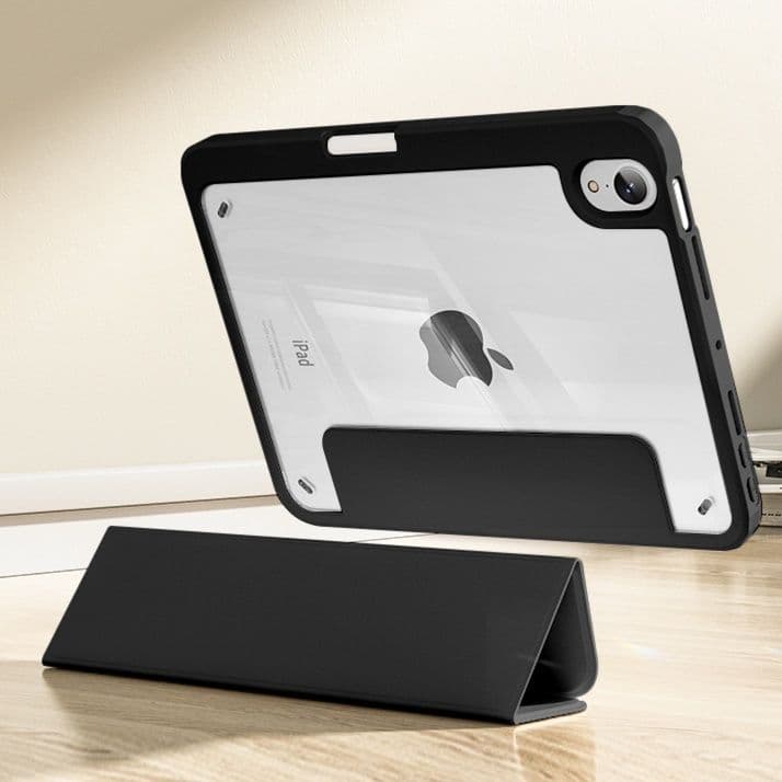 ipadカバー 透明背面三つ折りタブレットケース マグネット式保護カバー