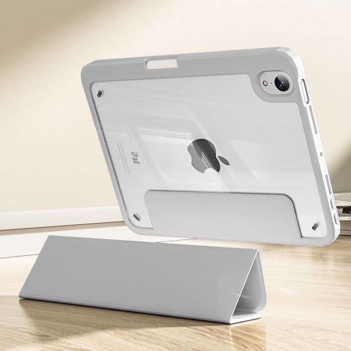 ipadカバー 透明背面三つ折りタブレットケース マグネット式保護カバー