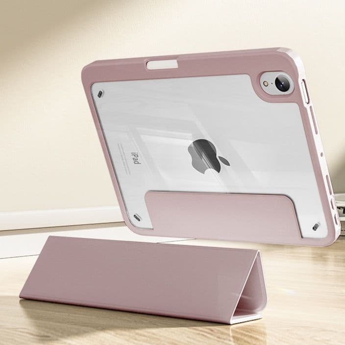 ipadカバー 透明背面三つ折りタブレットケース マグネット式保護カバー