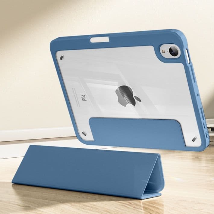 ipadカバー 透明背面三つ折りタブレットケース マグネット式保護カバー