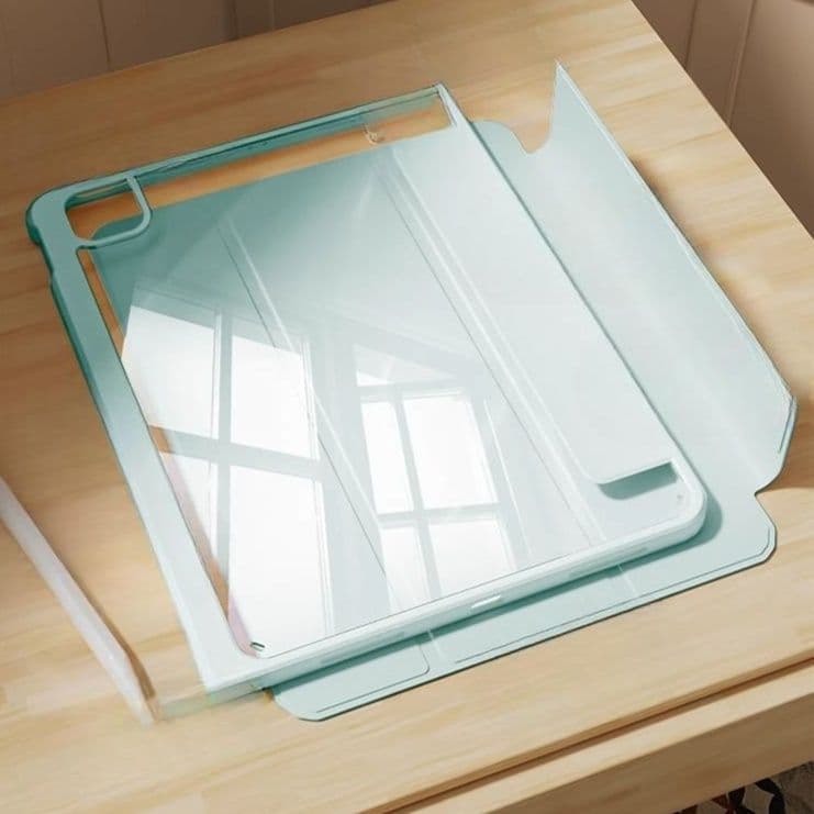 ipadカバー 透明背面三つ折りタブレットケース マグネット式保護カバー