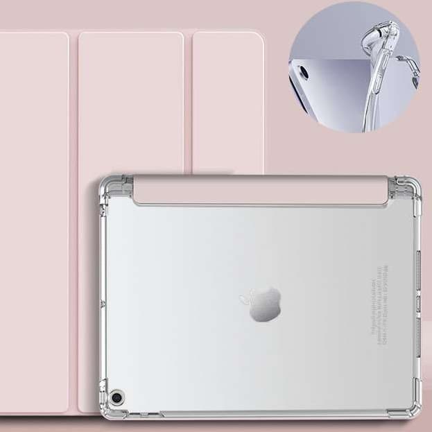 iPadケース 衝撃吸収 透明保護カバー 三つ折りスタンド
