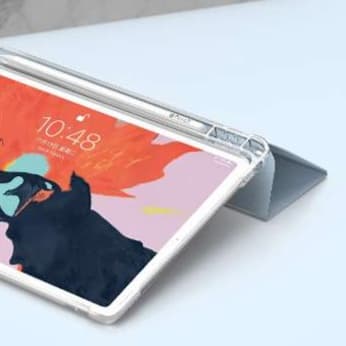 iPadケース 衝撃吸収 透明保護カバー 三つ折りスタンド
