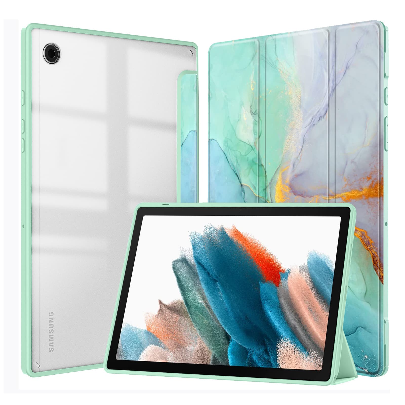 ipadカバー 大理石調マーブル模様三つ折りスタンド機能付きタブレット保護ケース