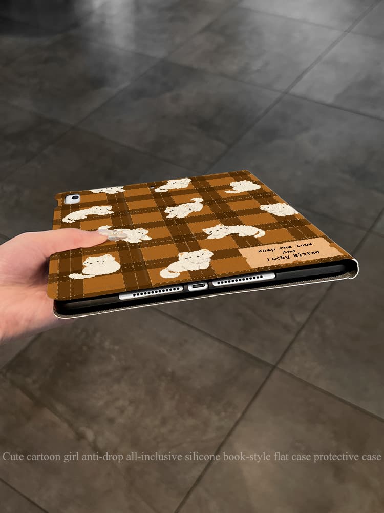 ipadカバー 小熊格子模様 折りたたみ保護ケース