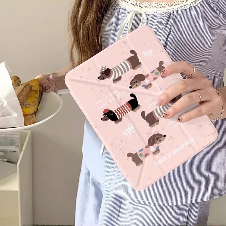 ipadカバー 可愛い犬柄三つ折りスタンド機能付き保護ケース