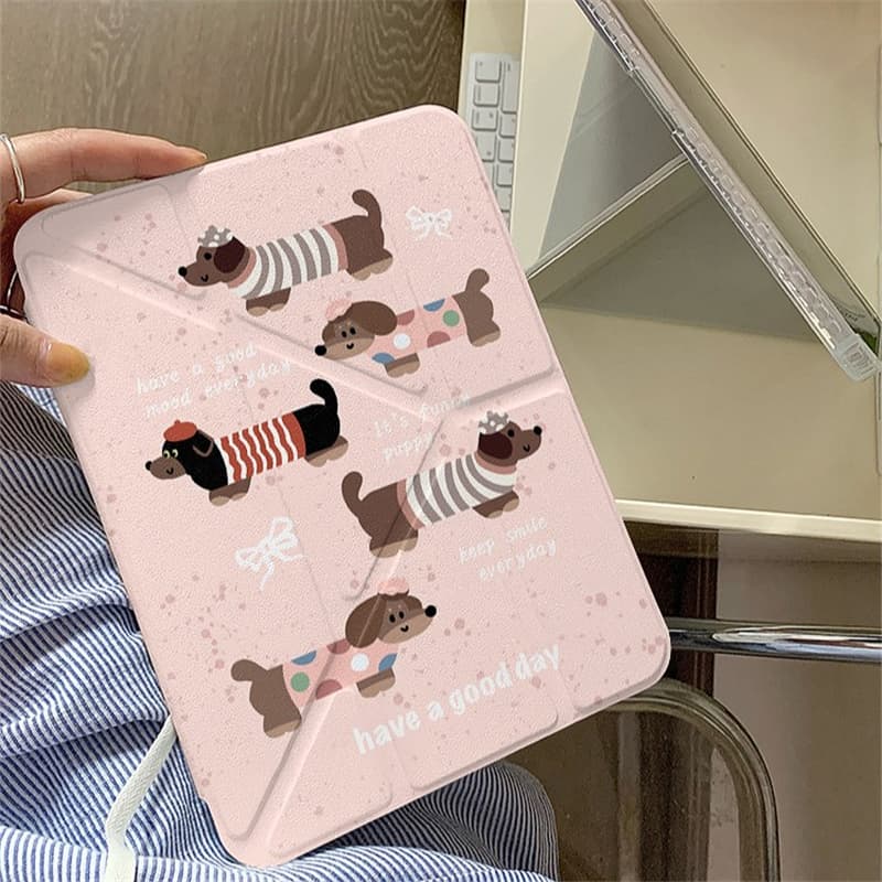 ipadカバー 可愛い犬柄三つ折りスタンド機能付き保護ケース