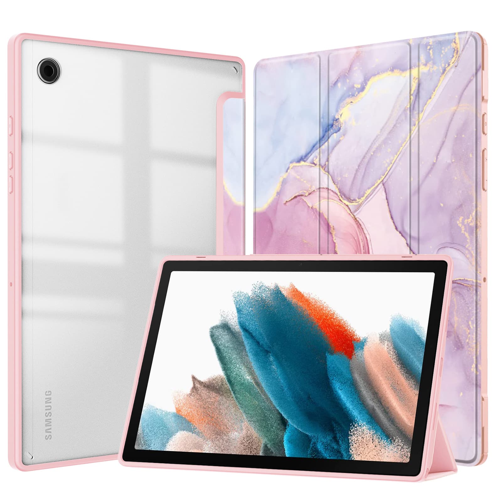 ipadカバー 大理石調マーブル模様三つ折りスタンド機能付きタブレット保護ケース