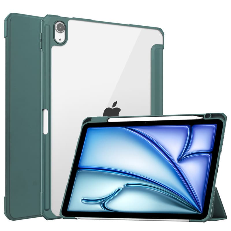 ipadカバー 透明背面設計三つ折りスタンド機能付きタブレット保護ケース