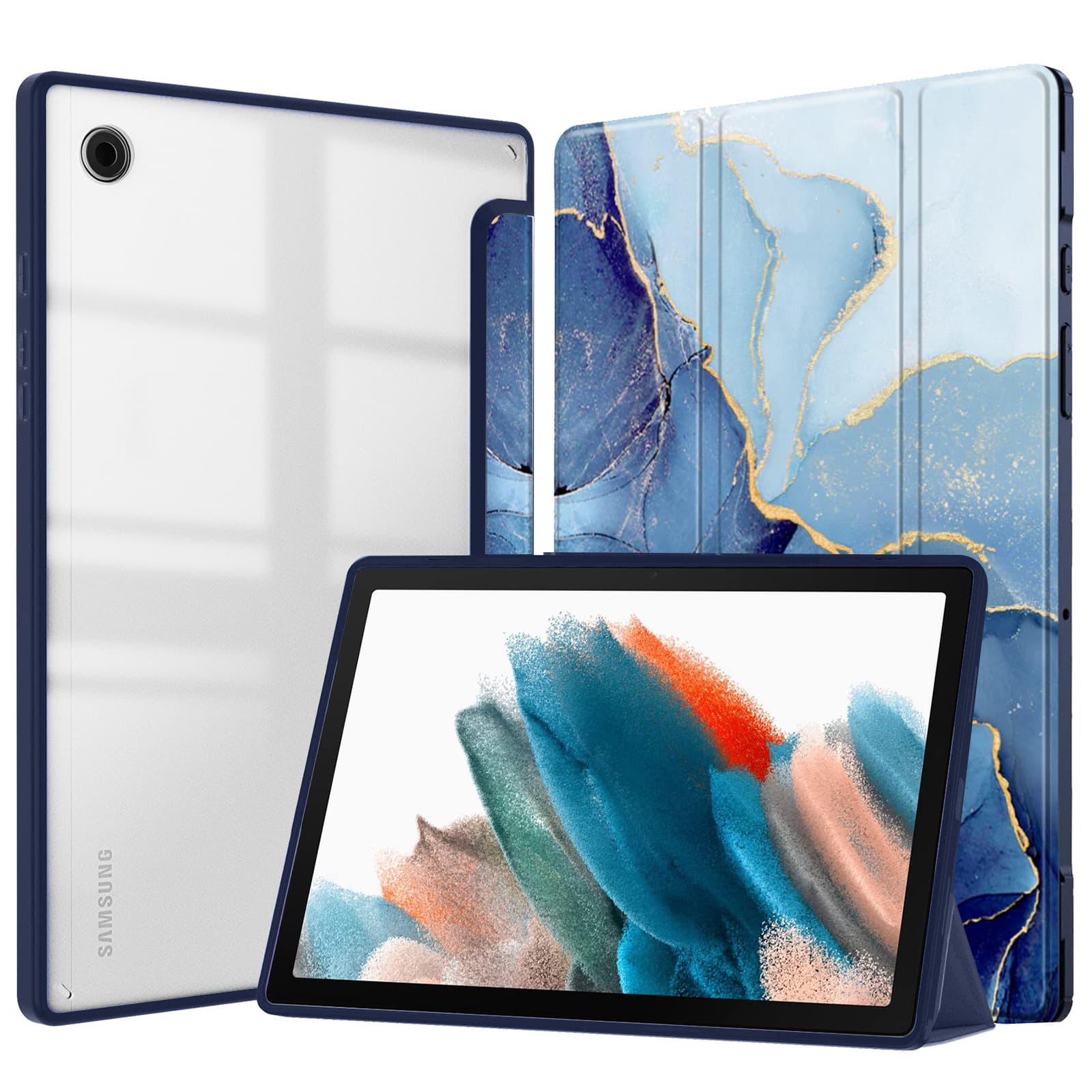 ipadカバー 大理石調マーブル模様三つ折りスタンド機能付きタブレット保護ケース