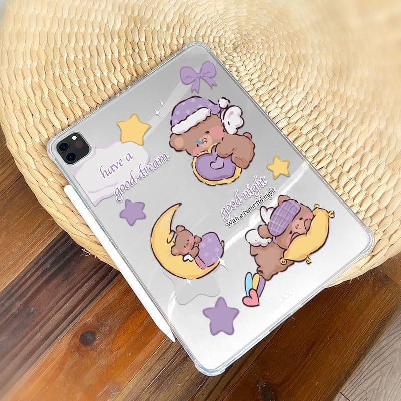 ipadカバーiPad Pro ケース おやすみくまと星月夜の透明保護ケース