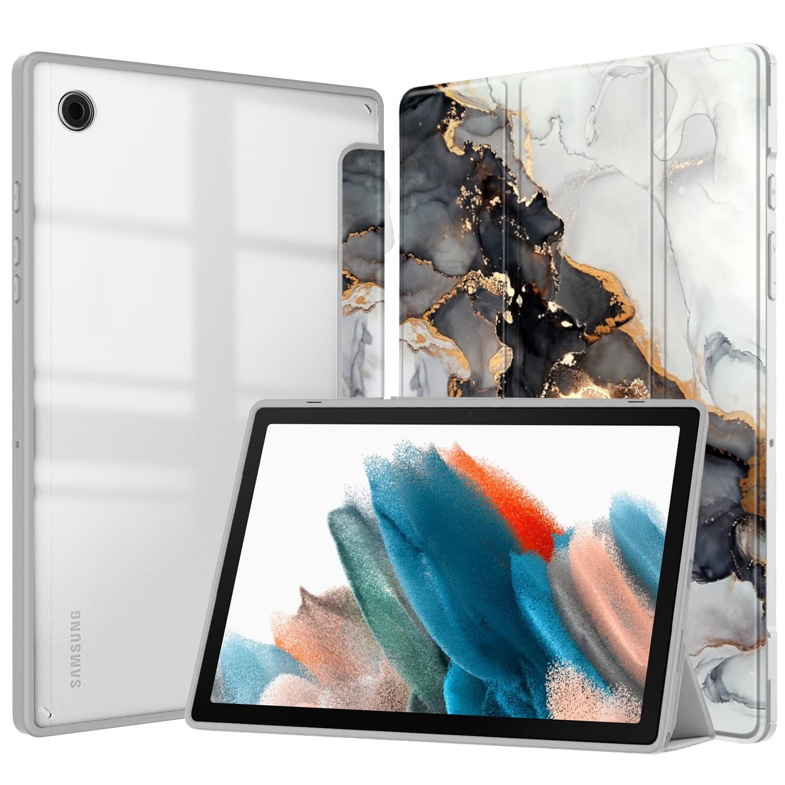 ipadカバー 大理石調マーブル模様三つ折りスタンド機能付きタブレット保護ケース