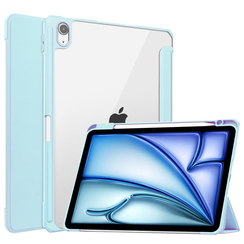 ipadカバー 透明背面設計三つ折りスタンド機能付きタブレット保護ケース