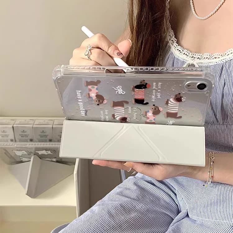 ipadカバー 可愛い犬柄三つ折りスタンド機能付き保護ケース