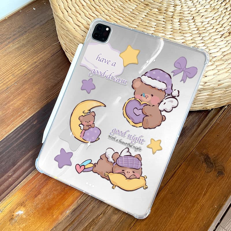 ipadカバーiPad Pro ケース おやすみくまと星月夜の透明保護ケース