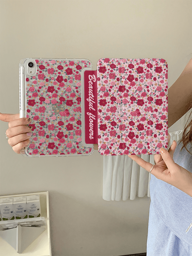 ipadカバー 花園模様の手帳型保護ケース