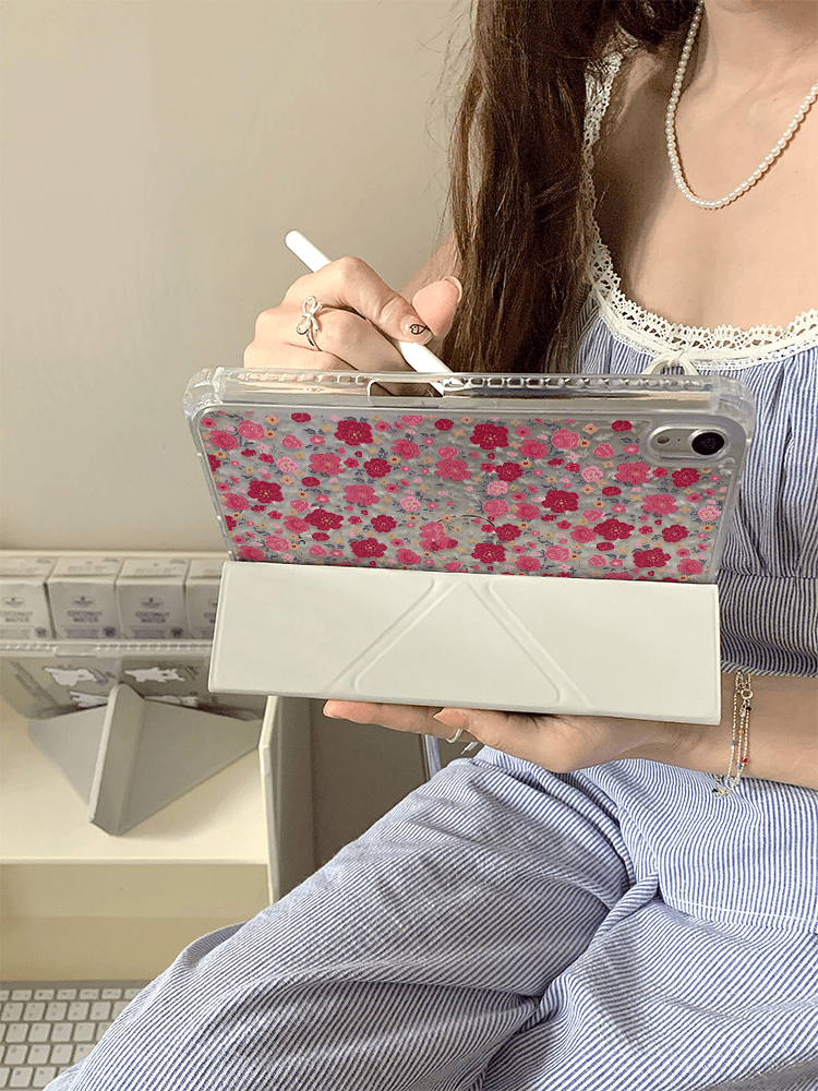 ipadカバー 花園模様の手帳型保護ケース