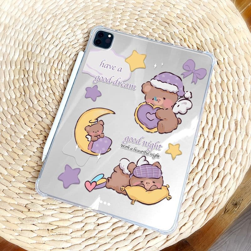 ipadカバーiPad Pro ケース おやすみくまと星月夜の透明保護ケース