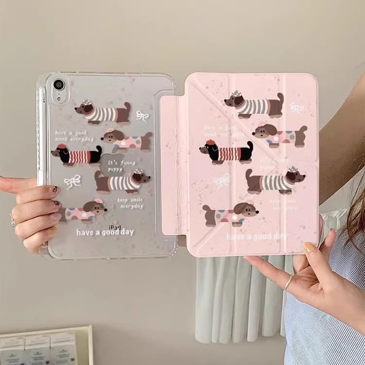 ipadカバー 可愛い犬柄三つ折りスタンド機能付き保護ケース