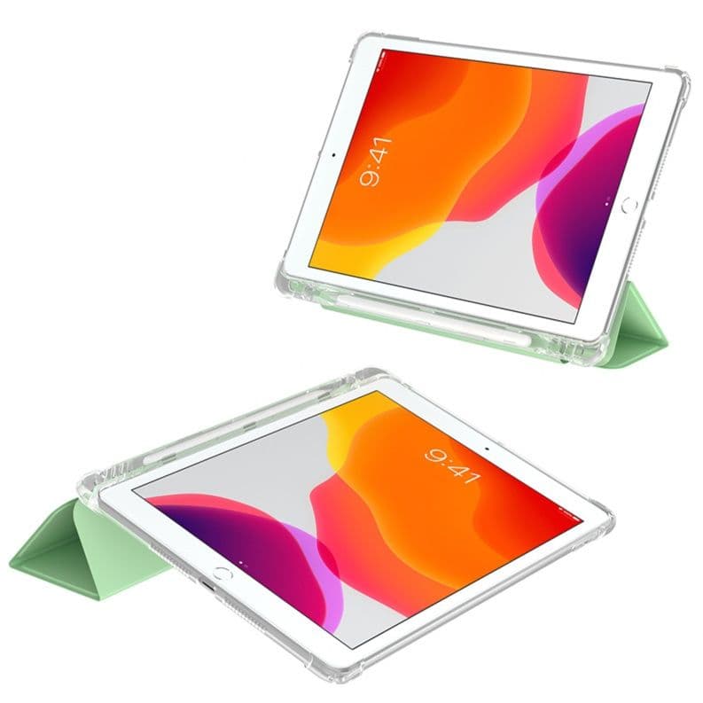 ipadカバー 透明背面三つ折りスタンド機能付きタブレット保護カバー