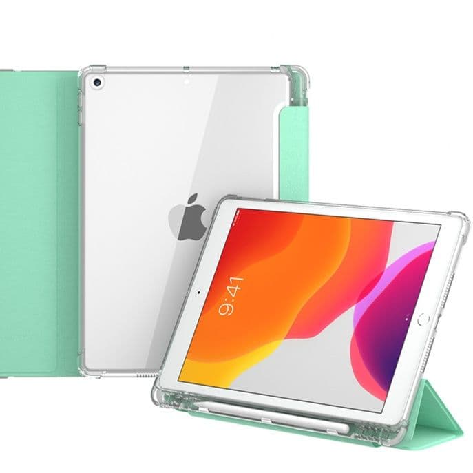 ipadカバー 透明背面三つ折りスタンド機能付きタブレット保護カバー