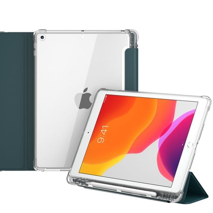 ipadカバー 透明背面三つ折りスタンド機能付きタブレット保護カバー