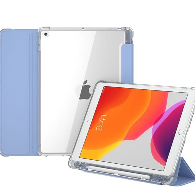 ipadカバー 透明背面三つ折りスタンド機能付きタブレット保護カバー